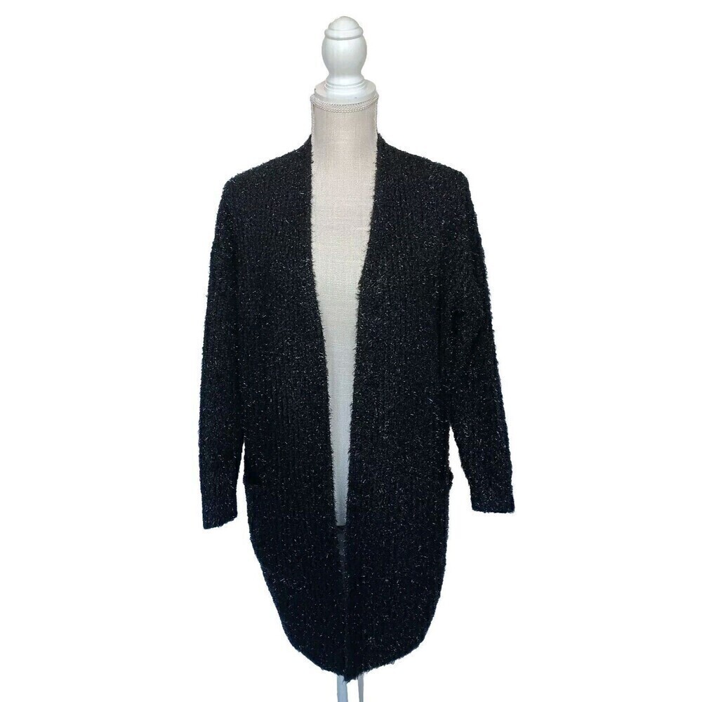 Lou & Grey for Loft Black Sparkly Oversized Open Front Cardigan Sweater Size XS